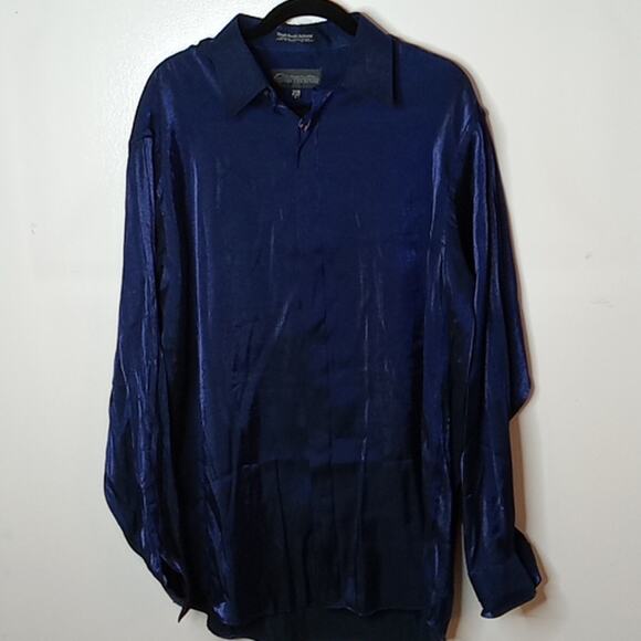 Damonte Couture Collection Men's Long Sleeve button down Tall Large Shiny Blue - Picture 1 of 8